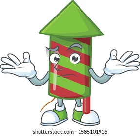 Super Cool Grinning green stripes fireworks rocket mascot cartoon style