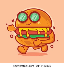 super cool hamburger food character mascot running isolated cartoon in flat style design 