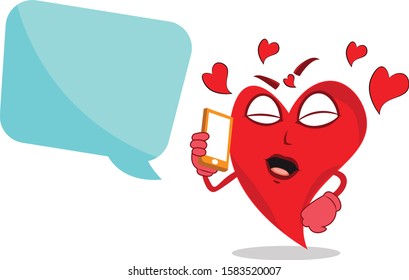super cool happy funny heart lovely character talking over phone speech bubble