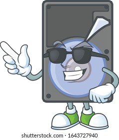Super cool hard disk mascot character wearing black glasses