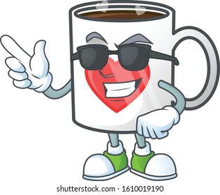 Super cool heart cup of coffee character wearing black glasses