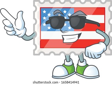 Super cool independence day stamp mascot character wearing black glasses