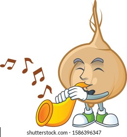 Super cool jicama cartoon character performance with trumpet