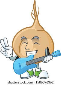 Super cool jicama cartoon character performance with guitar