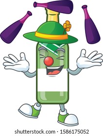 Super cool Juggling champagne green bottle mascot cartoon style