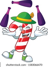 Super cool Juggling christmas candy cane mascot cartoon style
