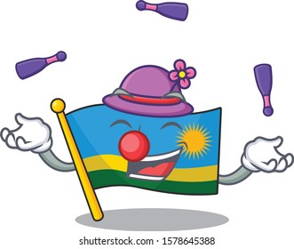 Super cool Juggling flag rwanda mascot cartoon style