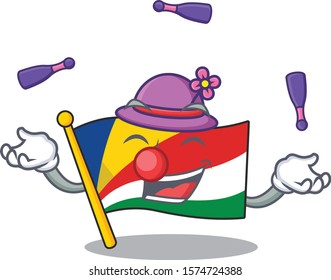 Super cool Juggling flag seychelles mascot cartoon style