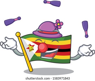 Super cool Juggling flag zimbabwe mascot cartoon style