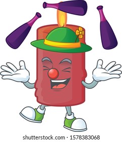 Super cool Juggling red candle mascot cartoon style