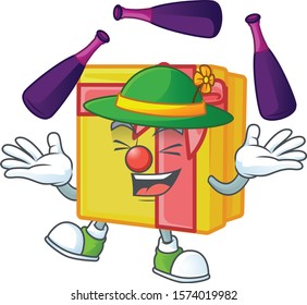 Super cool Juggling yellow gift box mascot cartoon style