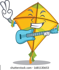 Super cool kite cartoon playing a guitar