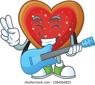 Super cool love cookies cartoon character performance with guitar