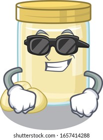 Super cool macadamia nut butter character wearing black glasses