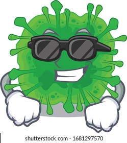 Super cool minunacovirus mascot character wearing black glasses