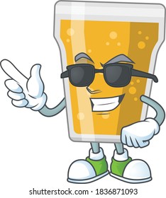 Super cool mug of beer cartoon drawing style wearing black glasses. Vector illustration