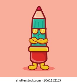 super cool pencil mascot isolated cartoon in flat style
