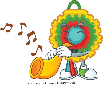 Super cool pinata cartoon character performance with trumpet
