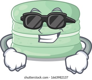 Super cool pistachio macaron character wearing black glasses