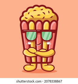 super cool popcorn mascot isolated cartoon in flat style