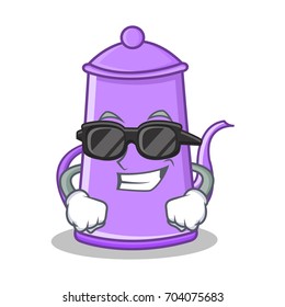 Super cool purple teapot character cartoon