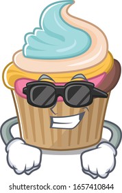 Super cool rainbow cupcake character wearing black glasses