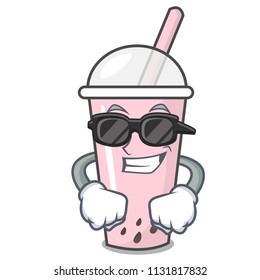 Super cool raspberry bubble tea character cartoon