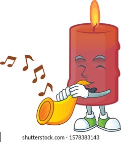 Super cool red candle cartoon character performance with trumpet
