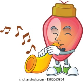 Super cool red christmas bulb cartoon character performance with trumpet