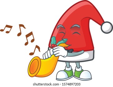 Super cool santa claus hat cartoon character performance with horn