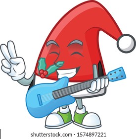 Super cool santa claus hat cartoon character performance with guitar