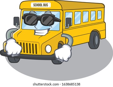 Super cool school bus character wearing black glasses