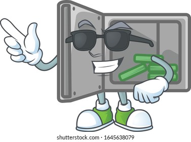 Super cool security box open mascot character wearing black glasses