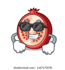 Super cool slice of ripe pomegranate character cartoon