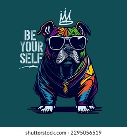 super cool slogan with cute animal bulldog, vector illustration