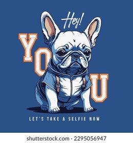 super cool slogan with cute animal pug bulldog puppy, vector illustration