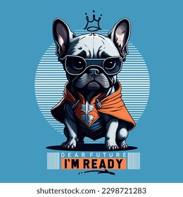 super cooler Slogan mit süßem Tier-Pug-Bulldog-Welpe, Vektorgrafik