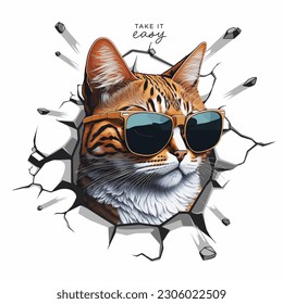 super cool slogan with cute animal cat , vector illustration