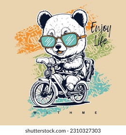 super cool slogan with cute animal bear , vector illustration