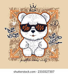 eslogan super cool con oso animal lindo , ilustración vectorial