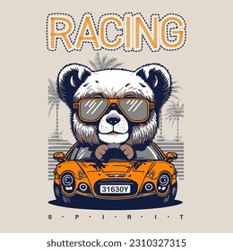 super cool slogan with cute animal bear , vector illustration
