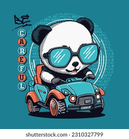 super cool slogan with cute animal 
 panda , vector illustration