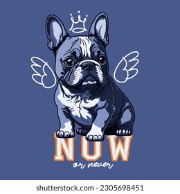 super cool slogan with cute french bulldog puppy , vector illustration