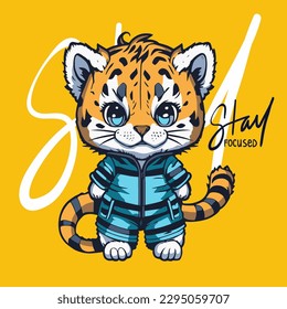 super cool slogan with cute leopard animal, vector illustration