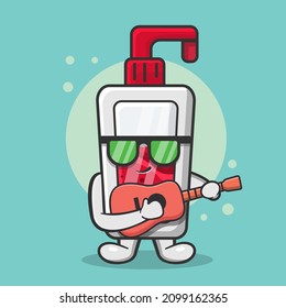 super cool soap bottle character mascot playing guitar isolated cartoon in flat style design