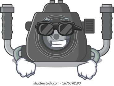 Super cool underwater camera mascot character wearing black glasses