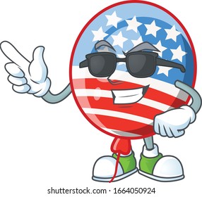 Super cool USA stripes balloon mascot character wearing black glasses
