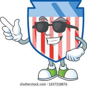 Super cool USA stripes shield mascot character wearing black glasses