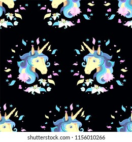 Super cool vector wreath with unicorns