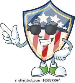 Super cool vintage shield badges USA mascot character wearing black glasses